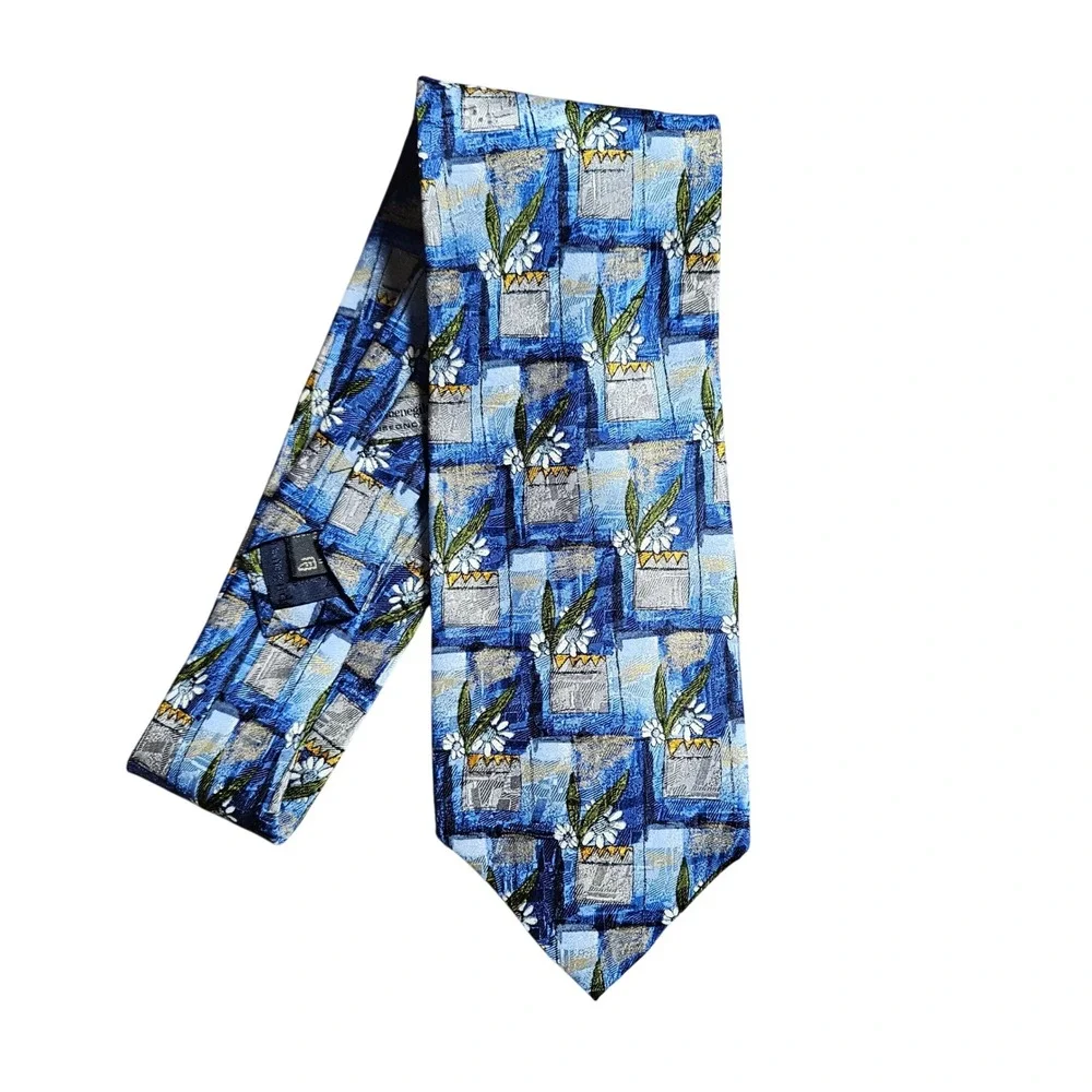 Ermenegildo Zegna Silk‎ Necktie Floral Geometric Abstract Italy Quiet Luxury